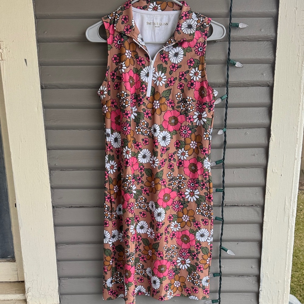 Floral Sleeveless Midi Dress - Pink, Brown, White